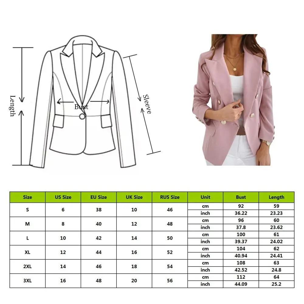 

Blazer Jacket Women Double Breasted Buttons Blazer Plus Size S-3XL Office Ladies Blazer Coats Autumn Female Outerwear