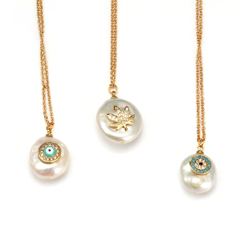 Ожерелье из натурального пресноводного жемчуга инкрустация цирконом кулон