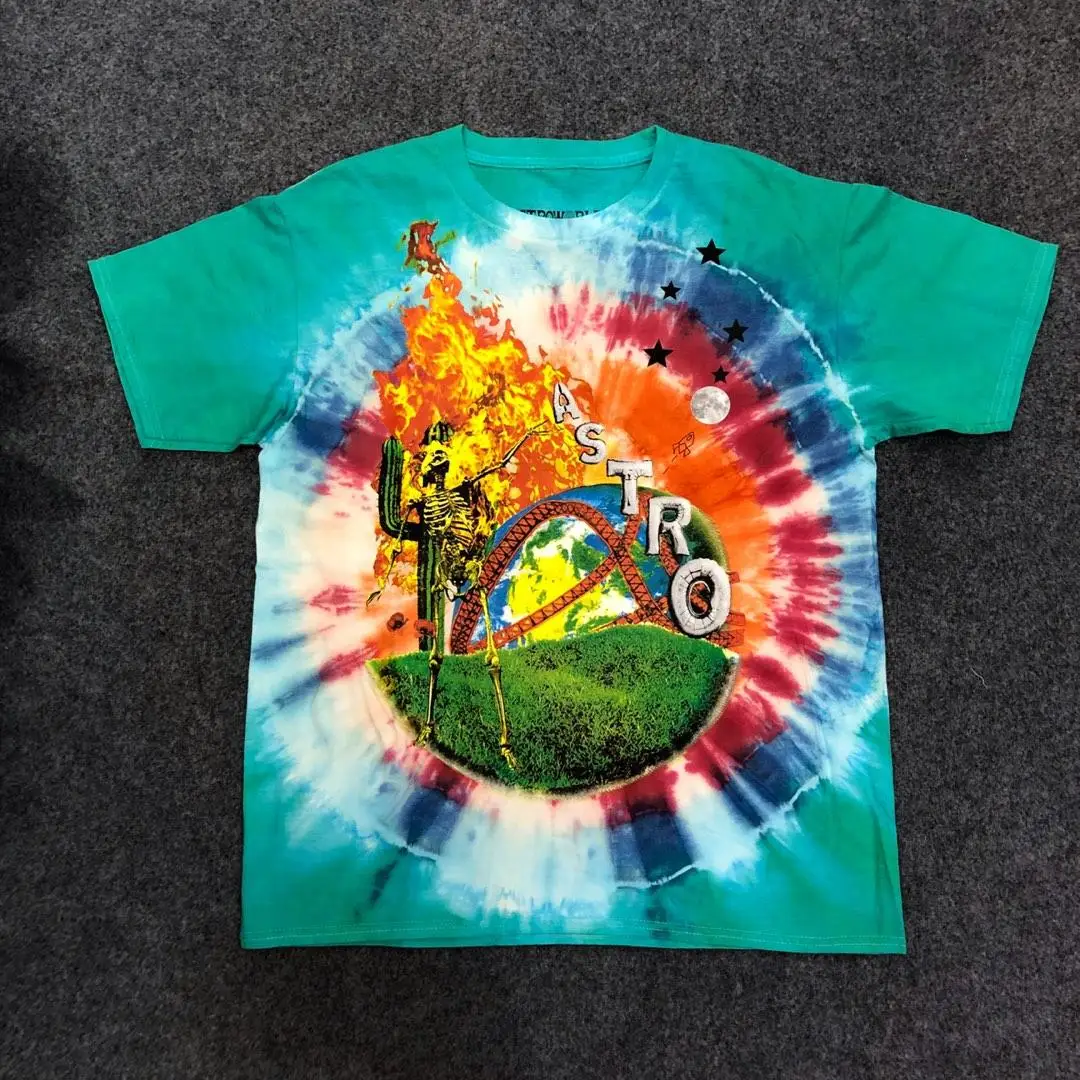 

19SS Travis Scott Astroworld T Shirt 1:1 High Quality SMILEY Tie Dye Tee street market T-shirt Hip Hop ASTROWORLD Tshirt Top Tee