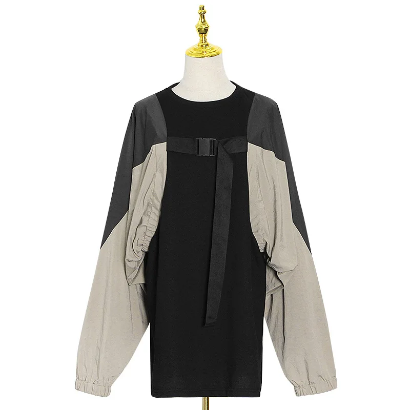 

Spring 2021 New Fashion Casual Round Neck Bandage Lantern Sleeve Stitching Contrast Loose Women Sweatshirt Bb63