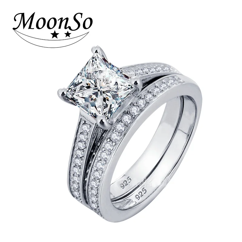 

Valentine's Day Real Silver 925 Rings 1.5 Carat Princess Cut Ring for Women Wedding Engagement Ring Set Wholesale R1944S