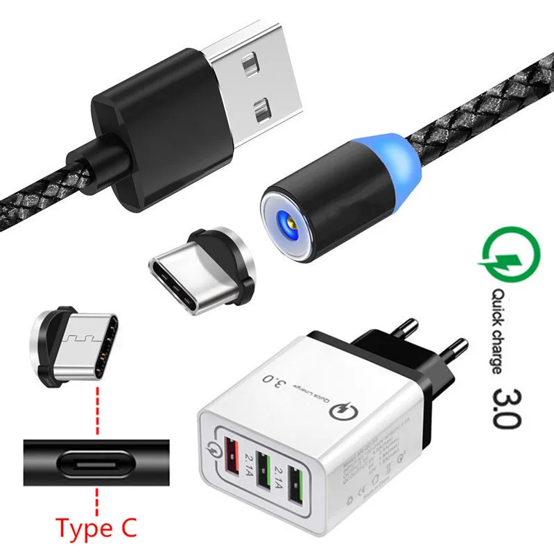 Магнитный зарядный кабель типа C для Samsung Galaxy S8 A50 Motorola One Vision G7 Power LG Stylo 5 G6 QC 3 0