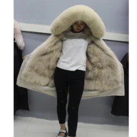 linhaoshengyue 90cm hot fashion women parka coat fox fur cap collar fox fur linink coat
