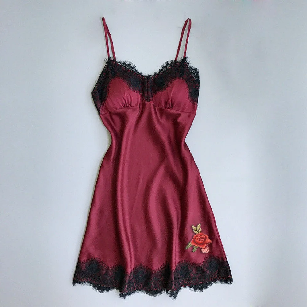 Размера плюс ночная рубашка с вышивкой и кружевом для Ночная сексуальное ночное