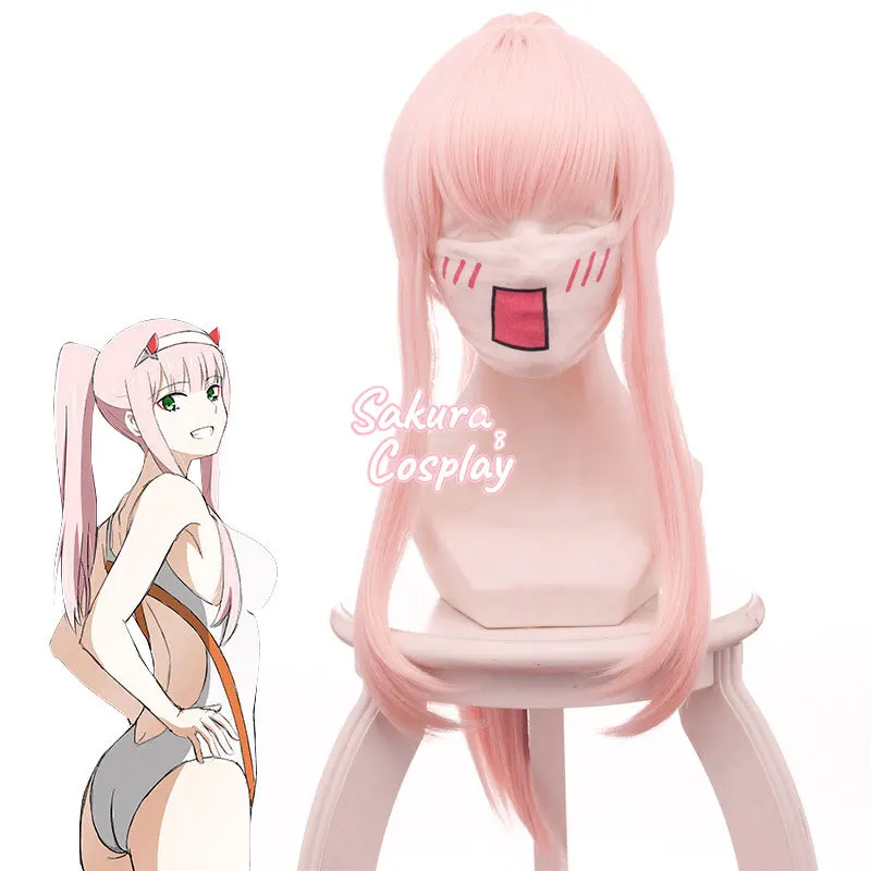 

DARLING In The FRANXX 02 Zero Two Cosplay Long Pink Ponytail Heat Resistant Synthetic Hair Halloween Carnival Party + Wig Cap