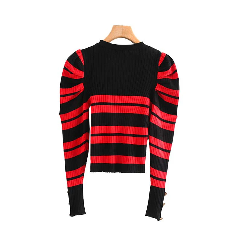 

2020 Fashion striped sweater women pullovers korean button long sleeve black sweater winter kawaii knitted sweater streetwear