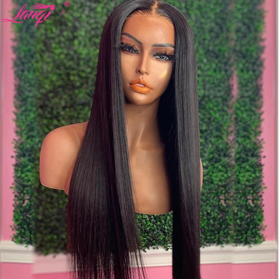 

Lanqi 28 30 32 Inch Long Human Hair Straight Lace Front Wig Brazilian Lace Front Human Hair Wigs For Women 4x4 Lace Closure Wig