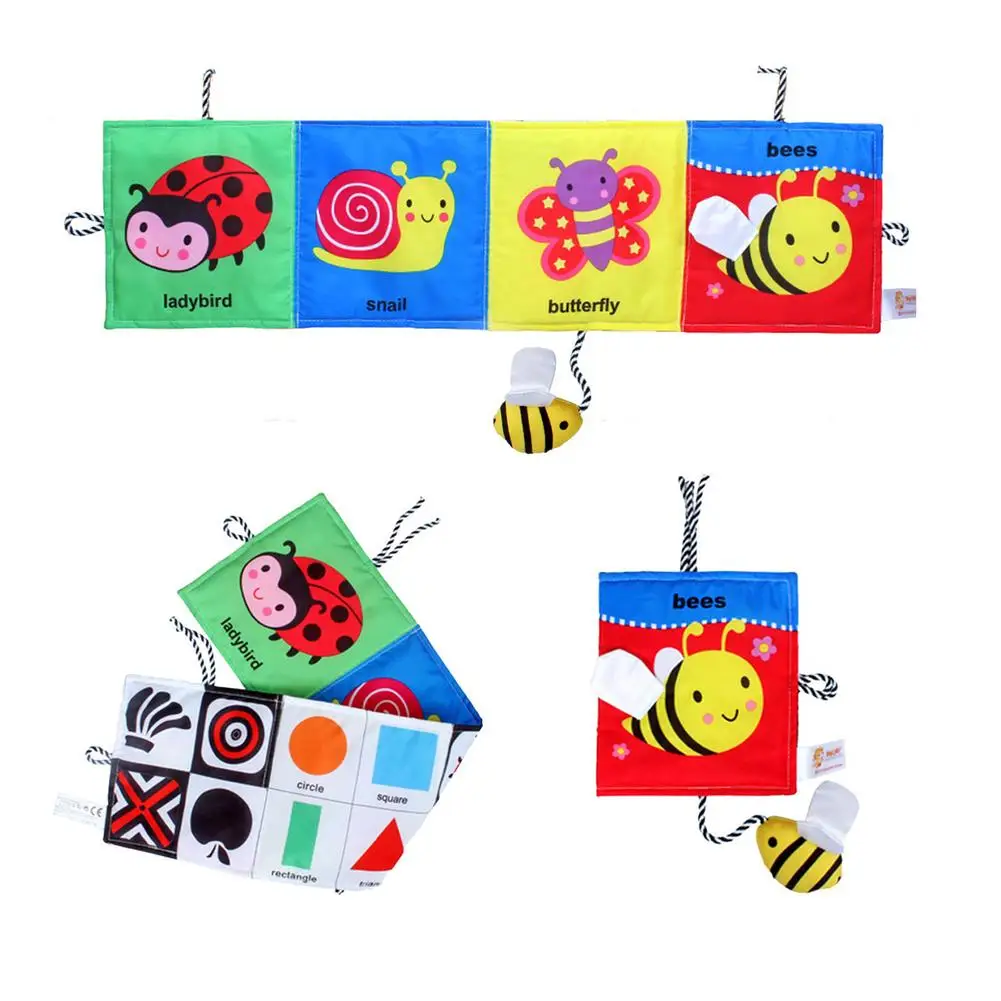 

Baby Toys Crib Bumper Cloth Book Double-Sided First Book Infant Rattles Knowledge Baby Cot & Pram Use Toys For Babies