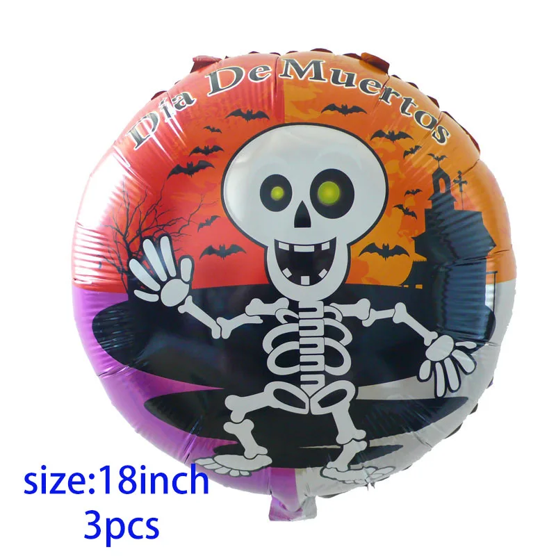 3pcs 18inch round1 10 шт./лот надувные воздушные шары в форме черепа, летучей мыши, тыквы, украшения для Хэллоуина, детские игрушки для Хэллоуина, украшения для дня рождения, латексные шары - Цвет: 3pcs 18inch round1