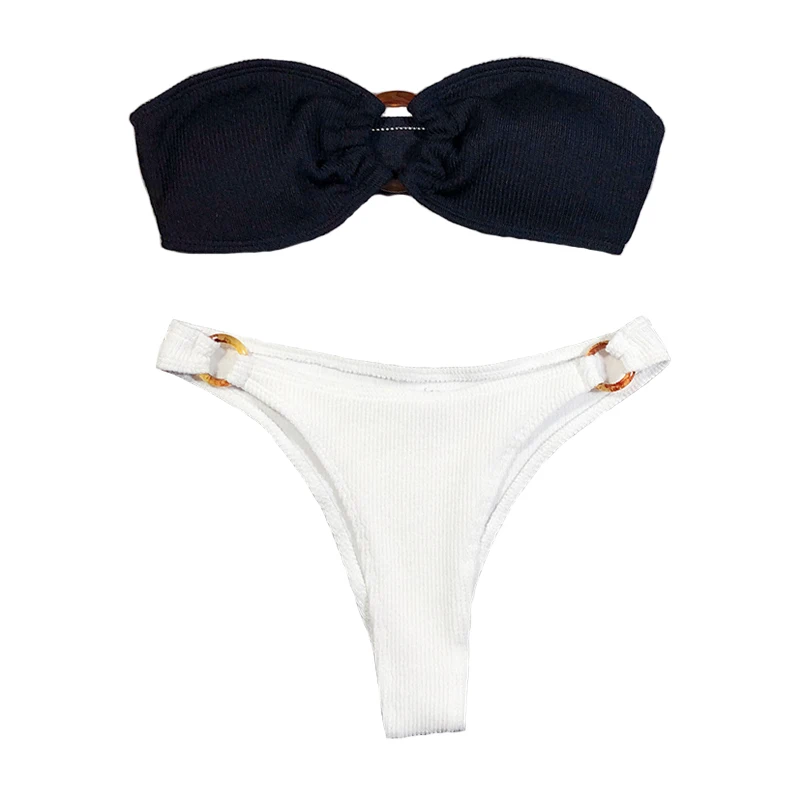 

Irisapparels New 2020 Swimsuit Women Black and White Split Bikini Swimwear High Waisted Bathing Suits Two Piece Set