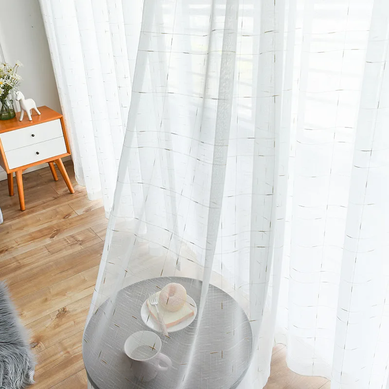 

Gold/Silver Stripes Embroidered Voile Tulle Curtains for Living Room Sheer Voile Curtain for Bedroom The Kitchen Drape Blinds