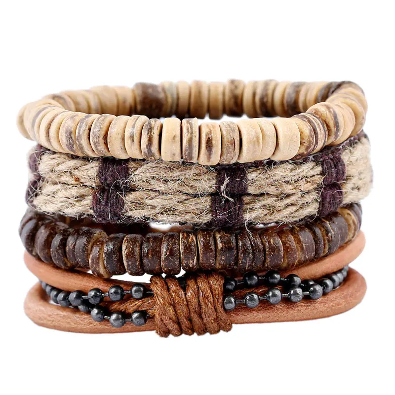 

Handmade Braided Rope Leather Multilayer Charm Bracelets Set For Men Women Adjustable Punk Retro Bangle Fashion Jewelry