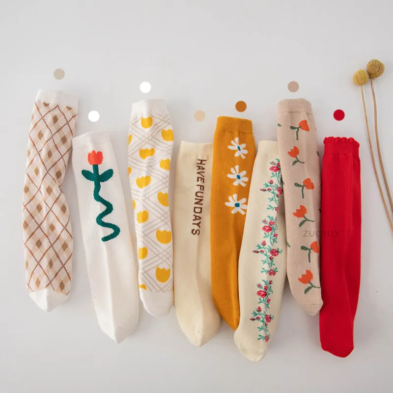 New Infant Baby Girls Boys Soft Cotton Children Socks Kids Knee High Cute Printing Long Sock Candy Color Toddler Newborn Socken | Детская