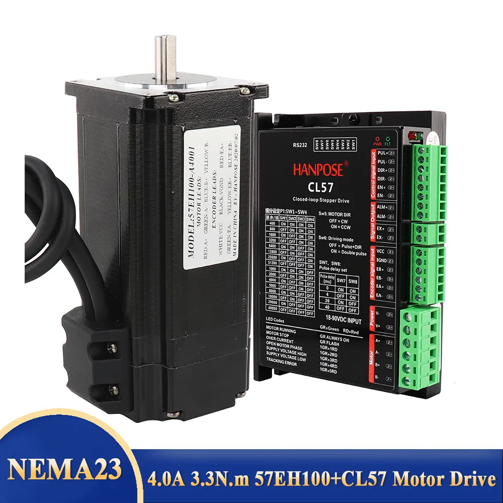 Шаговый Серводвигатель 57EH100A4001 Nema23 с замкнутым контуром 4 а 3 нм 57x100 мм + привод CL57