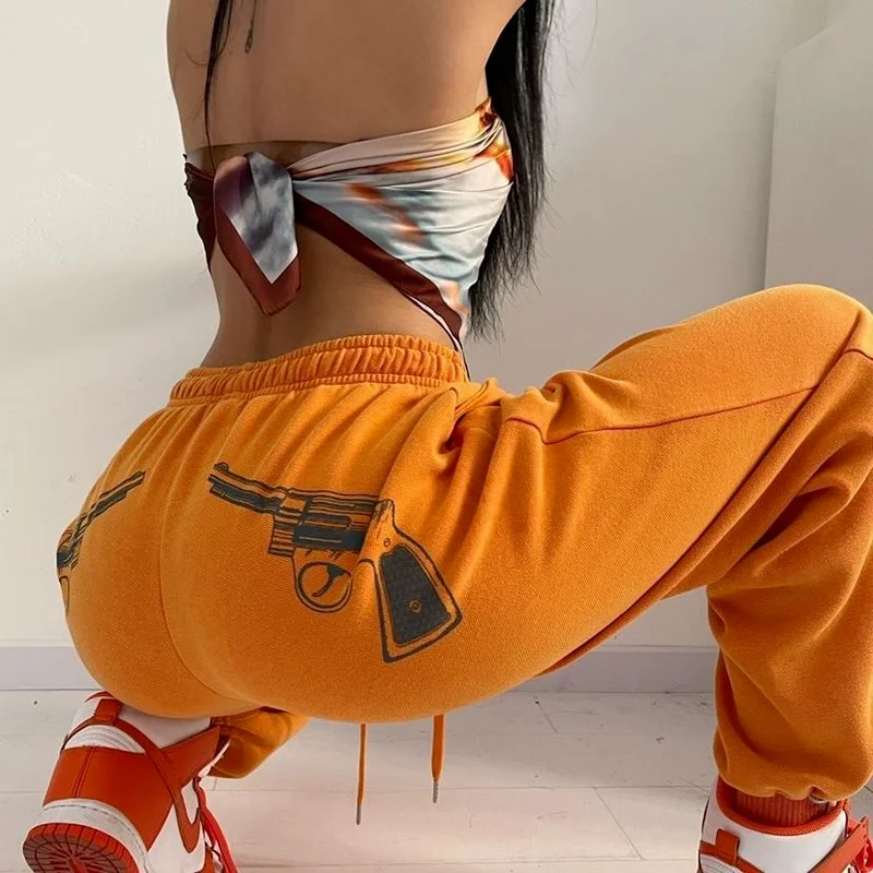 

WeiYao 90s Jogging Sweatpants Women Hippie Harajuku Streetwear Oversize Y2K Pants Print Baggy Wide Leg Pants of Female 2021