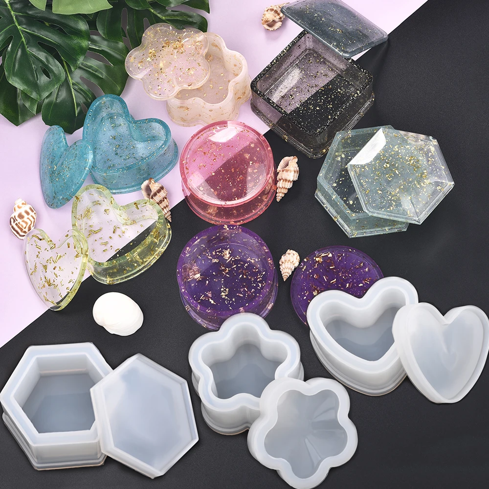

Resin Silicone Mold Storage Box Mold For Jewelry Making Heart Shape Cut Mold DIY Crystal Epoxy UV Gift Box Jewelry Tools Moulds