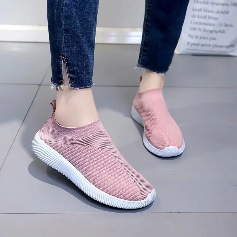 

Plus Size 43 Breathable Mesh Platform Sneakers Women Slip on Soft Ladies Casual Running Shoes Woman Knit Sock Shoes Flats