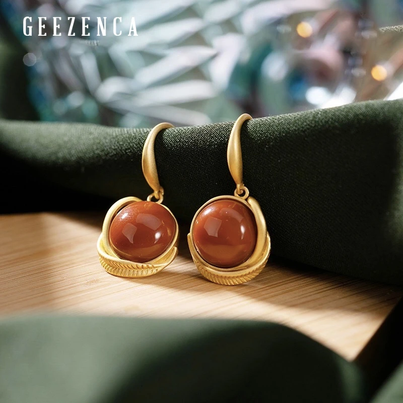 Позолоченные серьги из стерлингового серебра 925 пробы с красным агатом и перьями