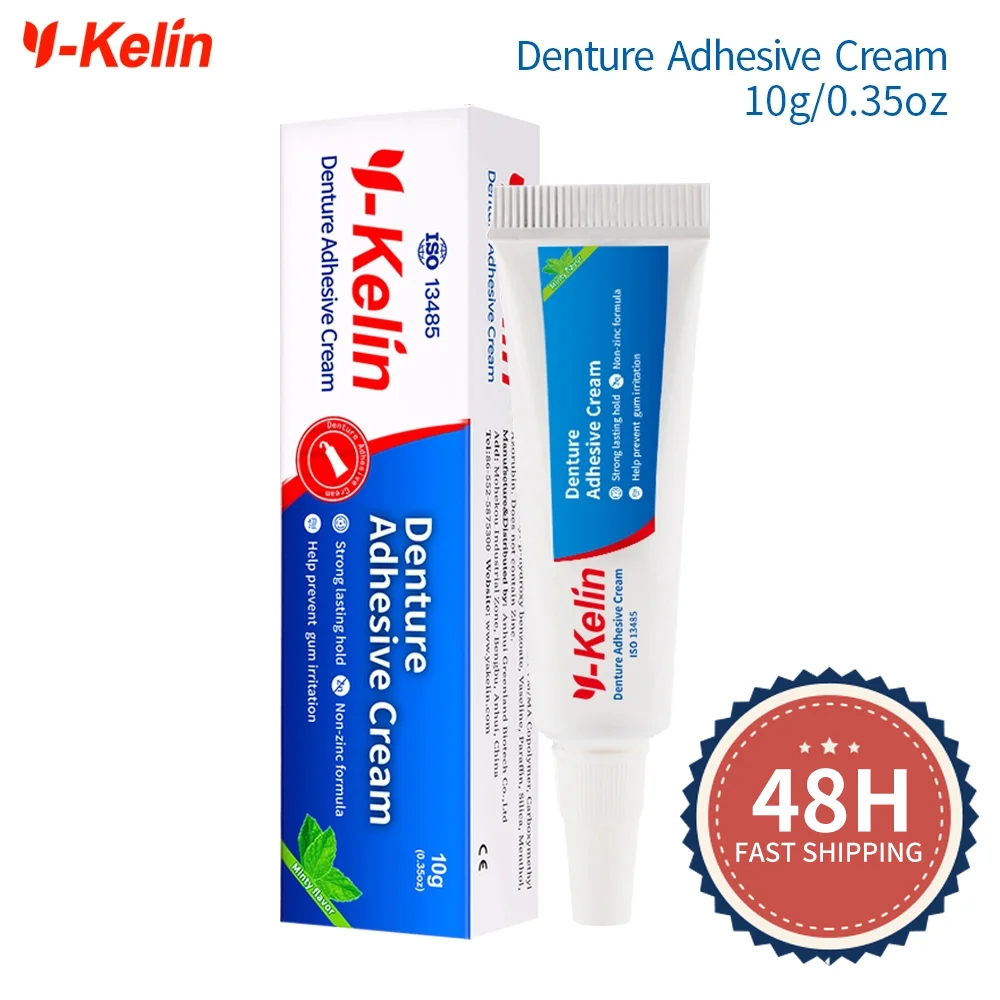 Y-Kelin клейкий крем для зубных протезов 10 г/0,4 унций, размер образца в течение всего дня, формула без цинка, клей для ложных зубов