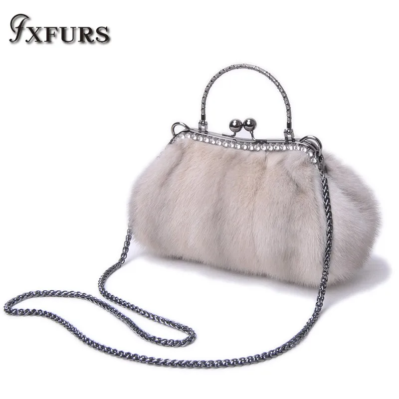 2020 норковая меховая сумка украшенная бриллиантами женская из цельной норки