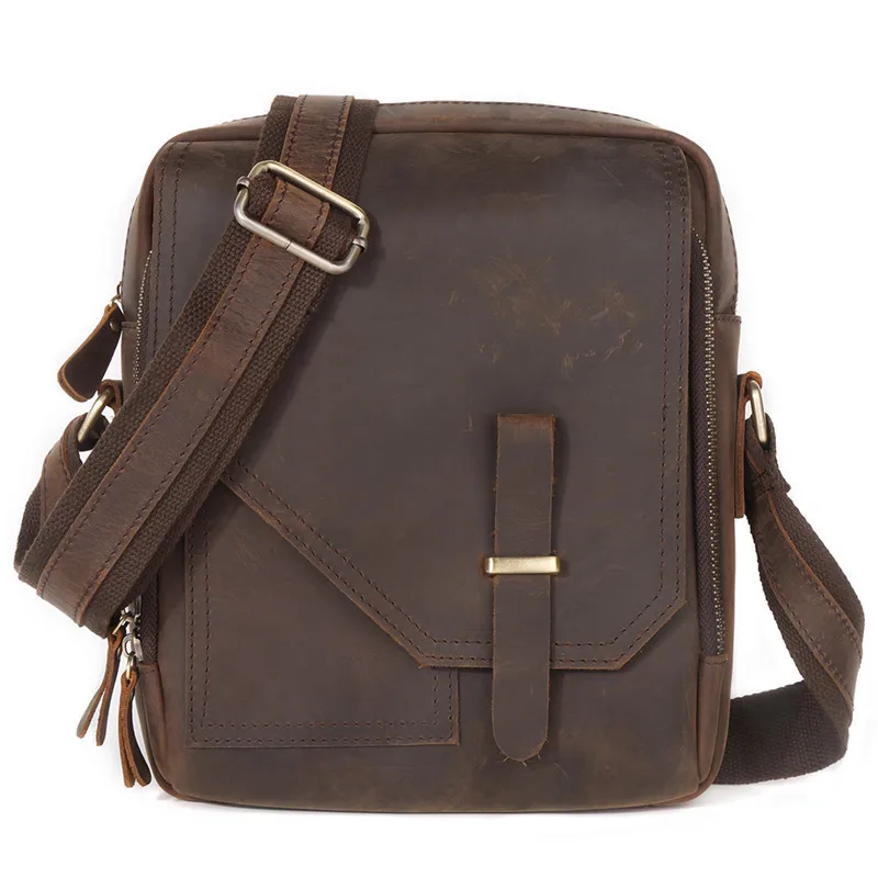 Crazy Horse Leather Men's Shoulder Bag Vintage Messenger Bags Male Bolsos Crossbody Bags Quality Man's Handbag Travel For ipad
