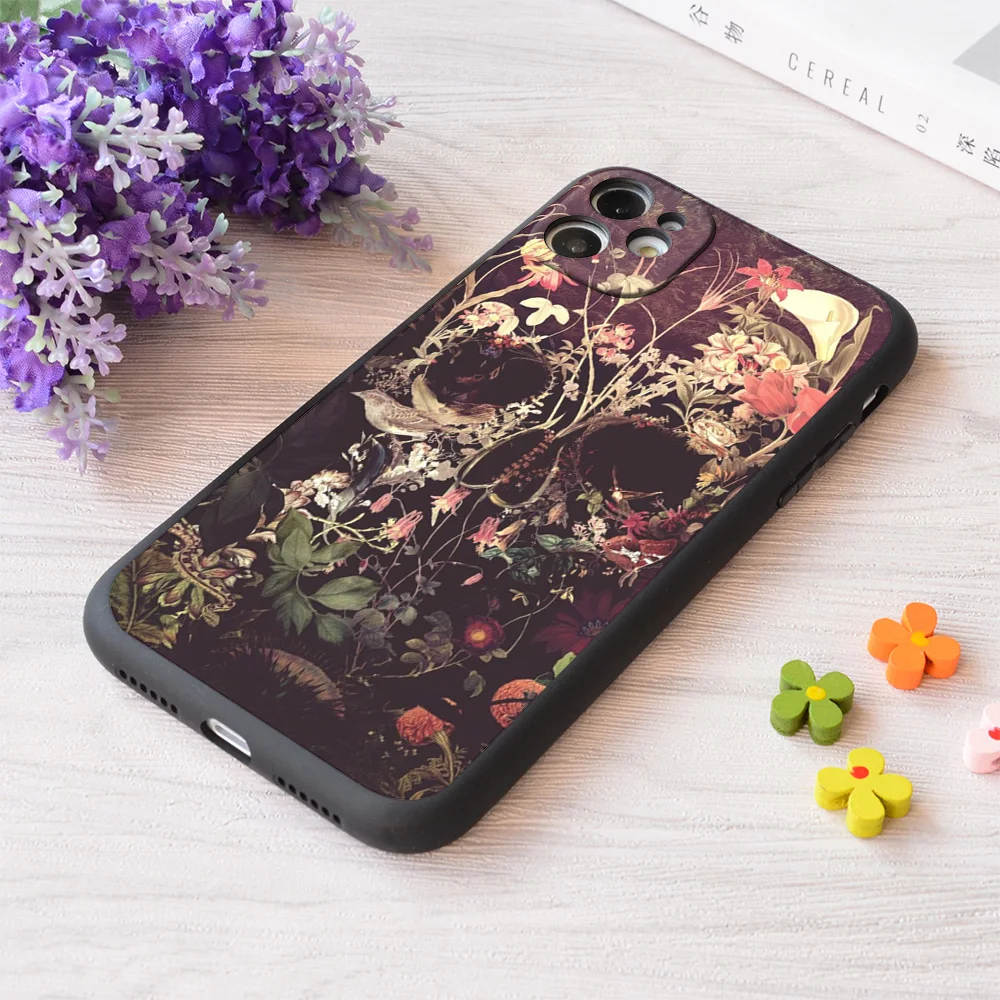 

For iPhone Bloom Skull Print Soft Matt Apple Case