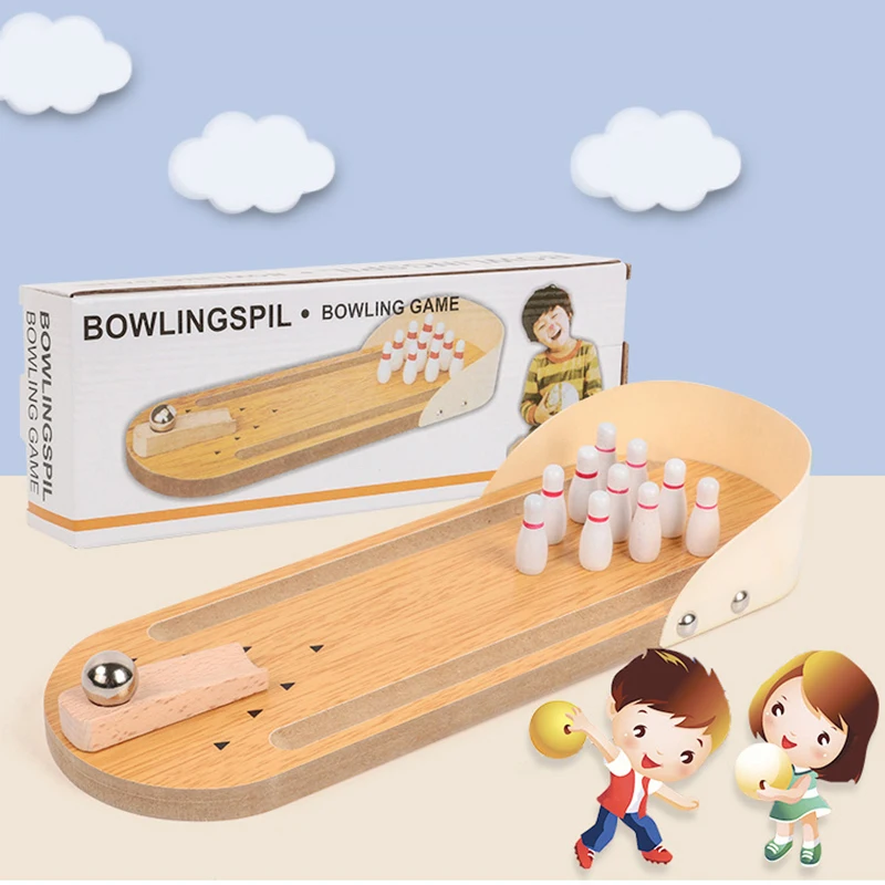 

Child Toys Wooden Mini Desktop Bowling Game Toy Set Fun Indoor Parent-Child Interactive Table Game Bowling Developmental Toy