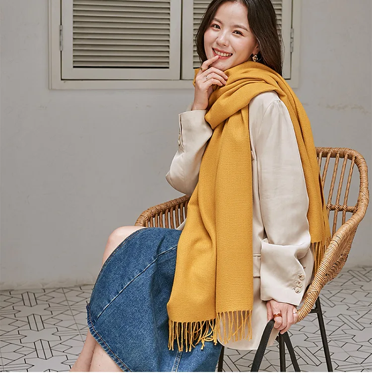 Scarf ladies Korea autumn and winter 2021 new tassel shawl men's scarf monochrome imitation cashmere head cover for women