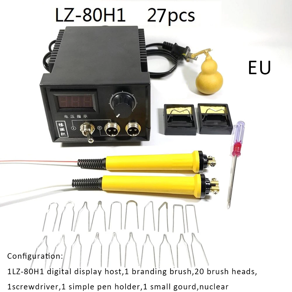 JP144803 60 Вт AC 220 В цифровой дисплей дровяные паяльники ремесла инструменты пирография ручка машина комплект с адаптером ЕС пайки - Цвет: JP144803