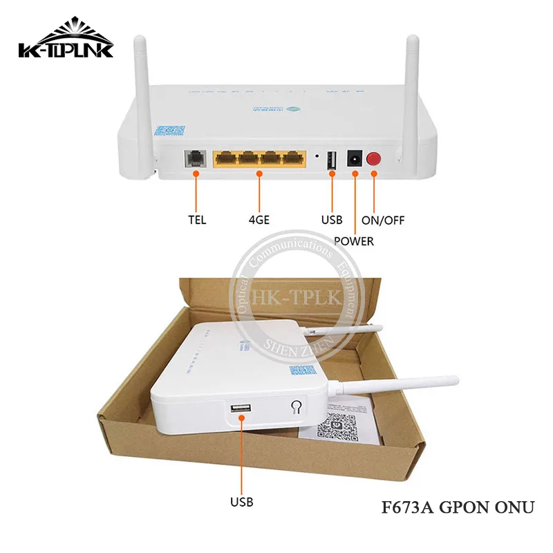 2 шт. ONU F673A V2 GPON английская прошивка 4GE + 1Tel USB Wifi с китайским логотипом мобильного