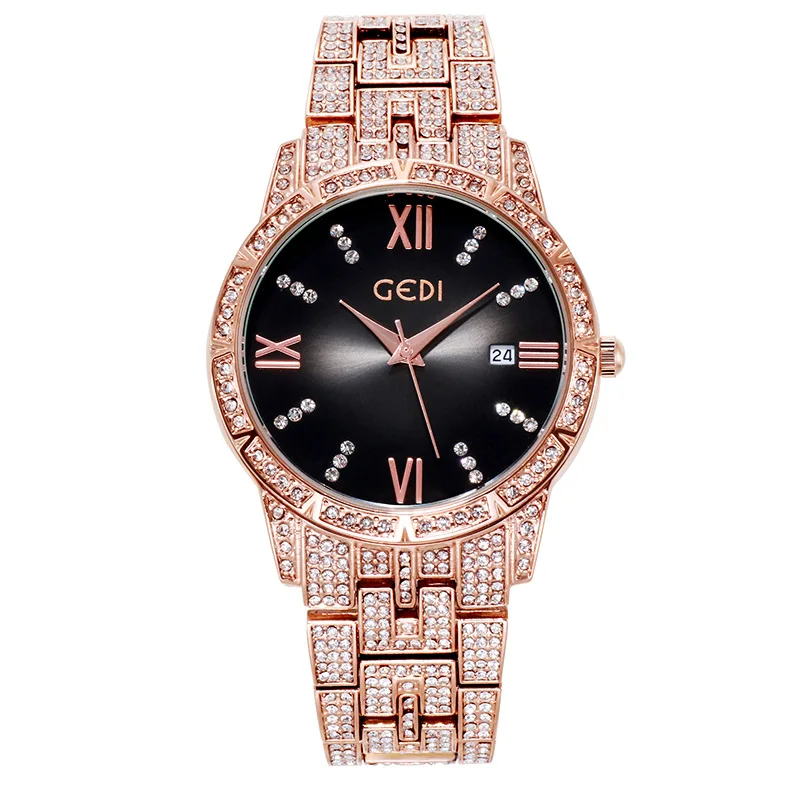 

GEDI Hot Sale Blue Diamond Watches Crystal Fashion Roman Numeral Calendar Dress Watch for Women Waterproof Gift reloj mujer