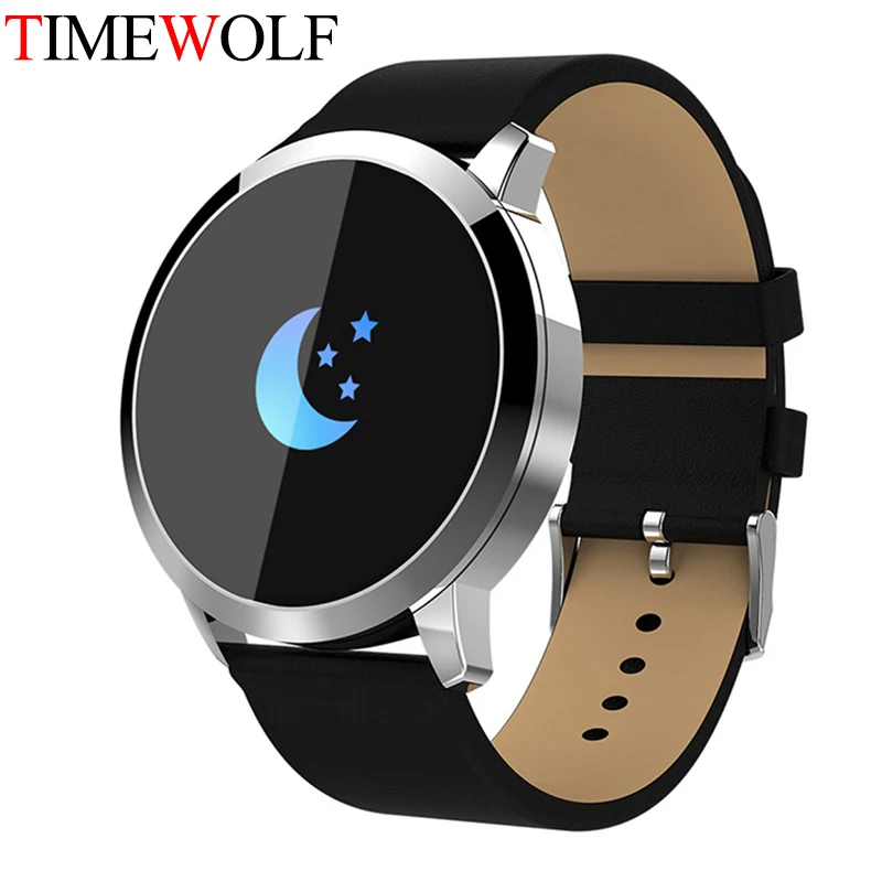 Silver Black Leather Смарт-часы Timewolf Q8 OLED цветной экран фитнес-трекер монитор сердечного ритма Bluetooth IP68 Водонепроницаемые умные часы Q8 - Цвет: Silver Black Leather
