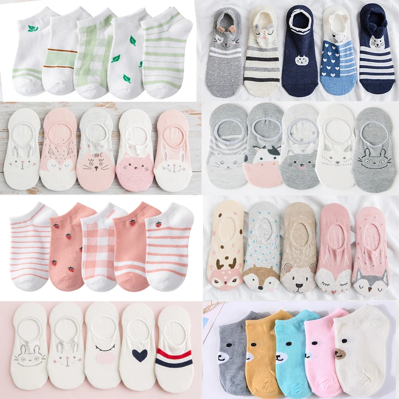 5 пар хлопковых женских тапочек повседневные забавные летние женские носки до