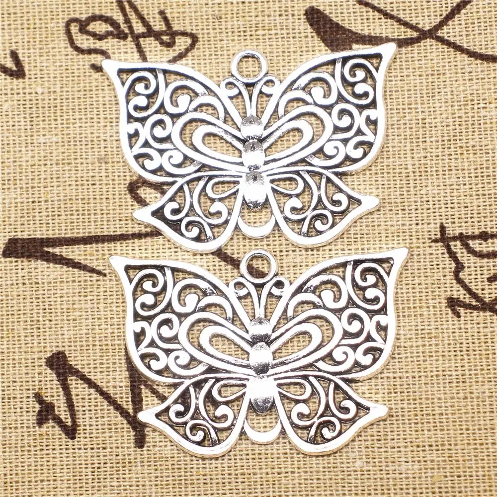 

Craft For Jewelry Findings Components 2pcs 35x50mm Antique Silver Color Butterfly Pendants