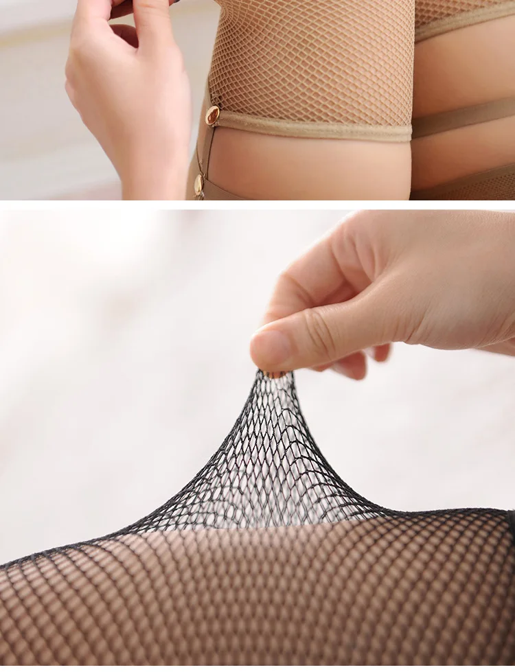 

Fishnet Stockings Woman Female Erotic Stretchy Rivet Lace Top Thigh High Stockings Punk Hosiery Hollow Out Women's Medias Black