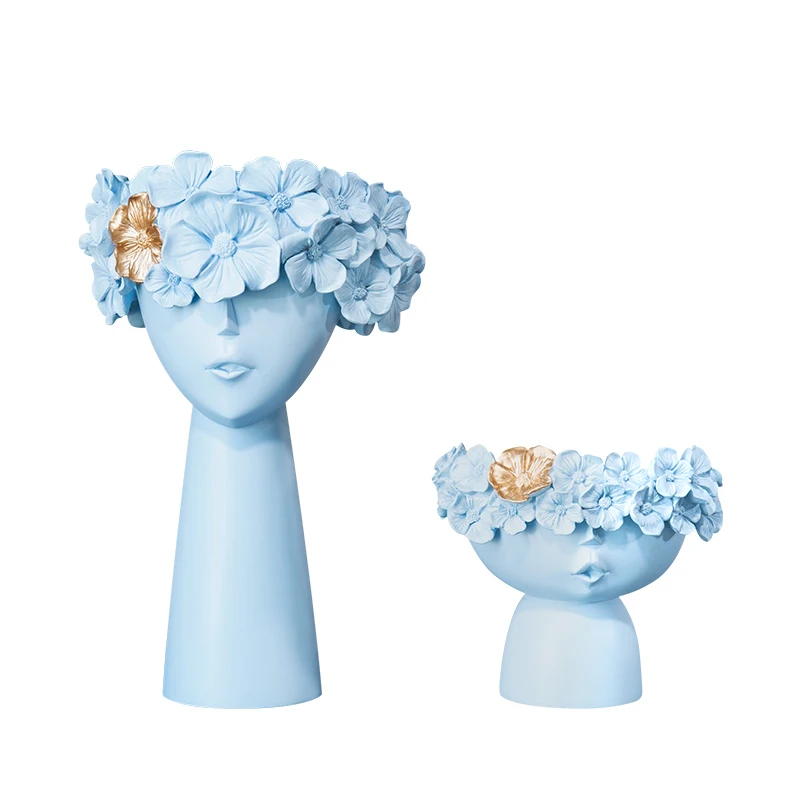 Небесно-голубой Nordic Creative Human Head Vase Sundries Storage Box Decorative Resin Vase Garden Sculpture Home Model Room Decoration Ornaments - Цвет: Небесно-голубой