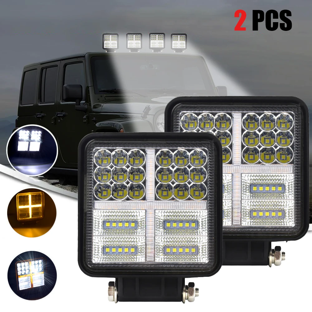 

SUHU 2Pcs 4inch 177W LED Square Work Light 7800LM White Amber Spot Flood Lights Bar for Truck SUV Boat Off Road Car Accessories