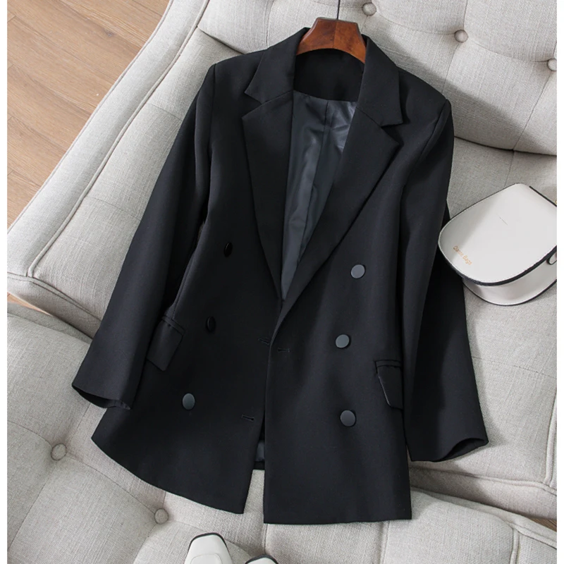 Double-breasted suit jacket women spring autumn new Korean version net red casual loose design sense niche suit coat trend s196