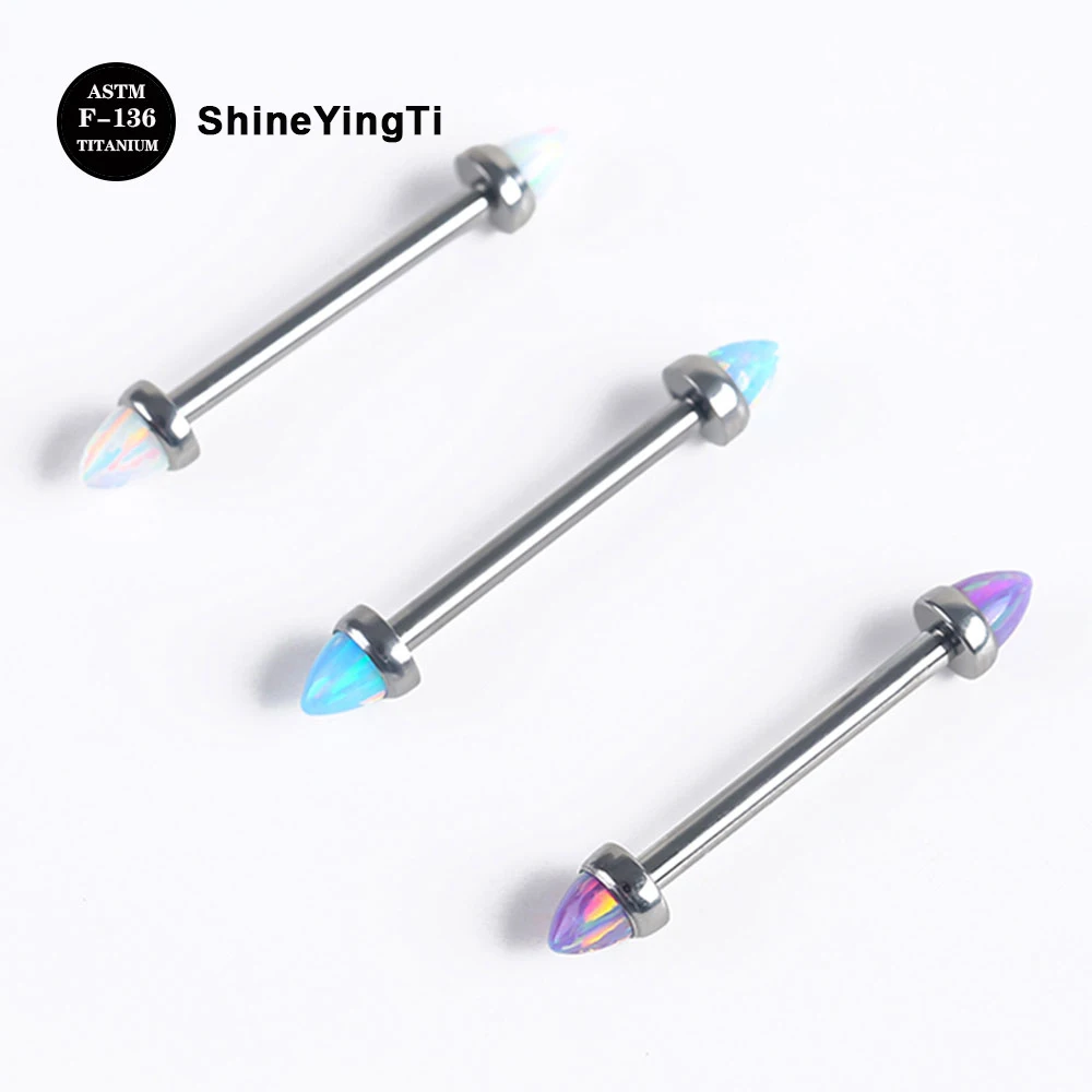 

ShineYingTi 14G ASTM F136 Titanium Internal Thread Opal Straight Barbell For Nipple Ear Industrial Tongue Lip Eyebrow Piercings
