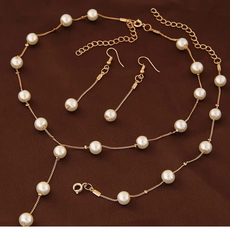 Simulated Pearl Fashion Jewelry Set For Women Girl Wedding Statement Necklace Earrings And Bracelet Set Party Jewellery 2020