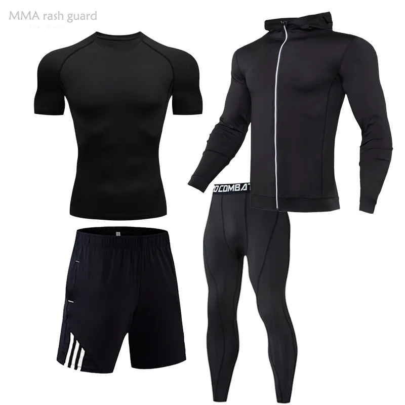 

Men's Workout Clothing Black Short T-shirt Leggings Shorts Track suit Men Sportswear Compression Slim Joggers Training kit 4XL