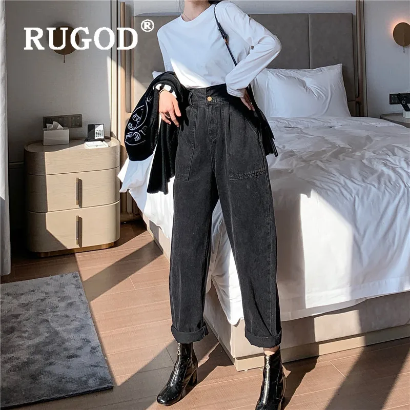 RUGOD джинсы больших размеров, винтажные штаны с высокой талией для женщин, специальные джинсовые штаны, модные женские узкие свободные джинсы, новые осенние повседневные