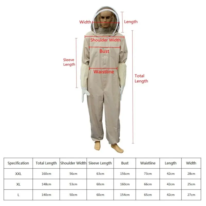 

1Set Professional Ventilated Full Body Beekeeping Bee Keeping Elastic Band Suit With Leather Gloves Coffee Color
