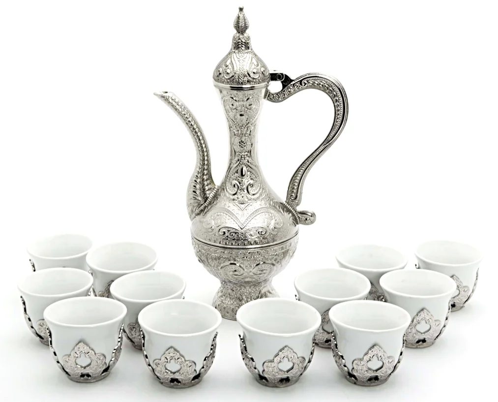 Aut&eacute;ntico juego de caf&eacute; Espresso &aacute;rabe Mırra, juego de cafetera Mırra, accesorios, juego de jarra Zamzam con decoraci&oacute;n del hogar para 12 por.-2