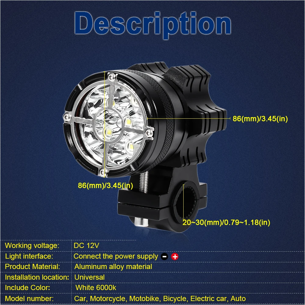 

1PCS Universal LED Motorcycle Headlight 7800 LM Spotlight 12V 6 lamp beads Motorbike Head Lamp Waterproof Fog Bulb Super bright