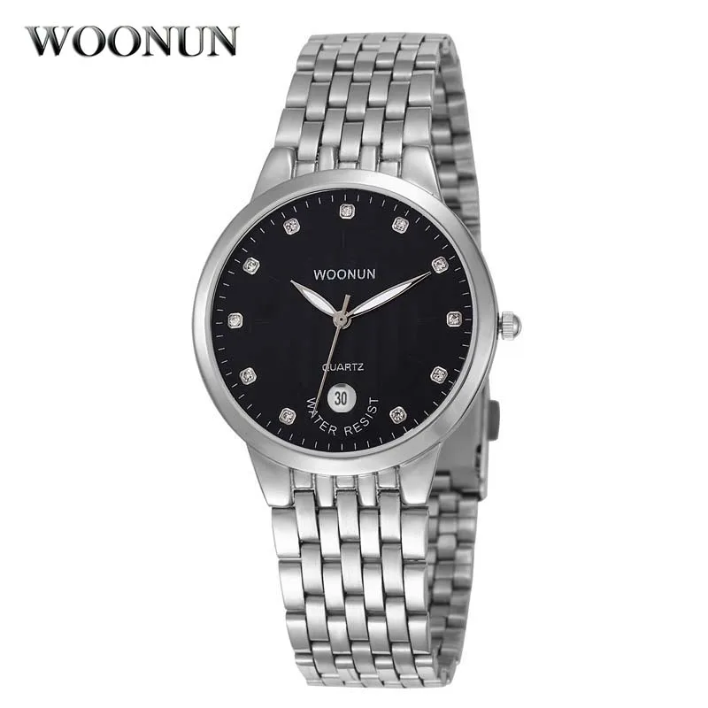 

WOONUN Mens Classic Watches Top Brand Luxury Golden Full Steel Watches Thin Mens Diamond Watches Men Quartz Watches Bracelet Set