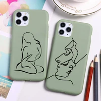 abstract art line face phone case for iphone 13 12 11 pro max mini xs 8 7 6 6s plus x se 2020 xr candy green silicone cover