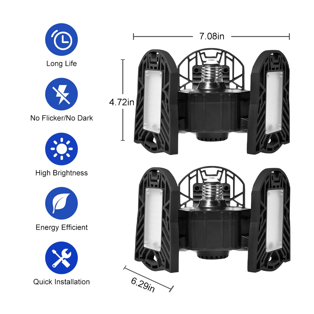 

E26 Deformable LED Garage Light Black Foldable 90 Degrees Ceiling Mining Lamp Warm White for Indoor Ceiling Mining Lamp