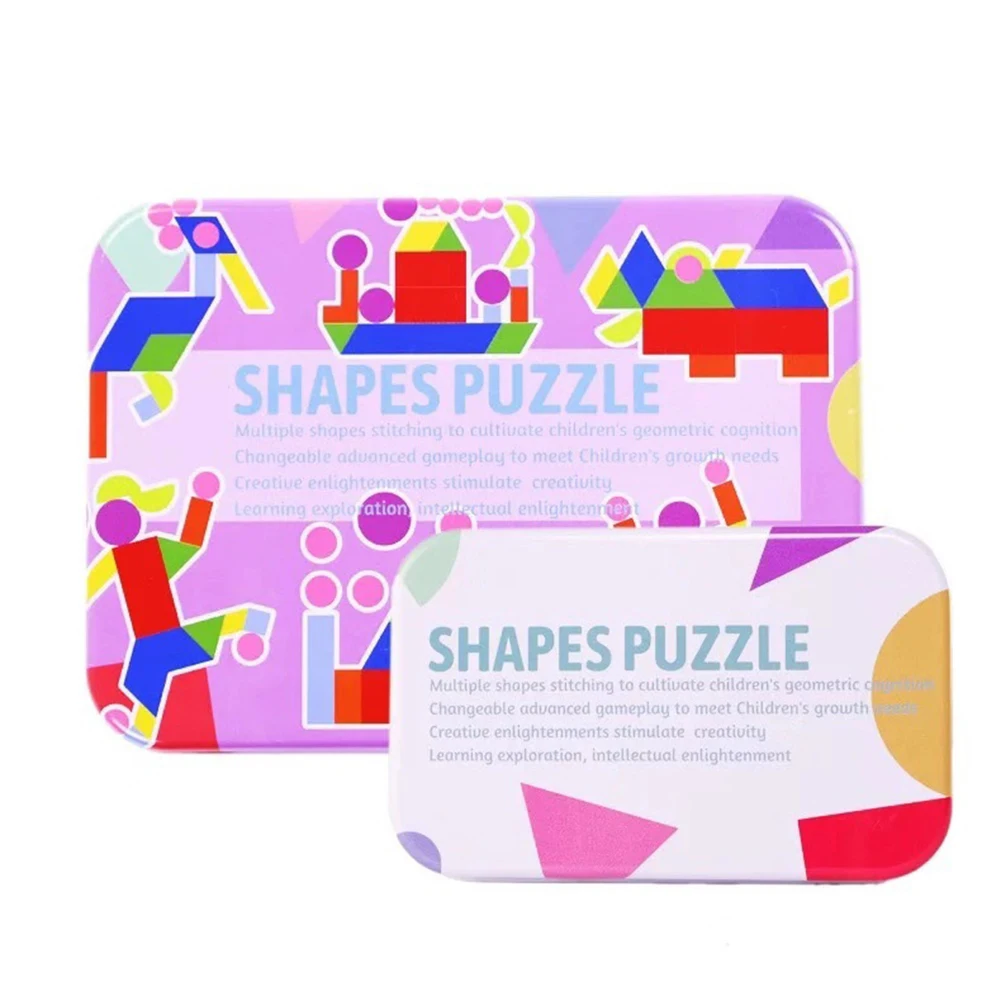 Wooden Animal Tangram Puzzles English Card Shape Recognition Early Education Intelligence Development Toys Puzzles For Baby Gift