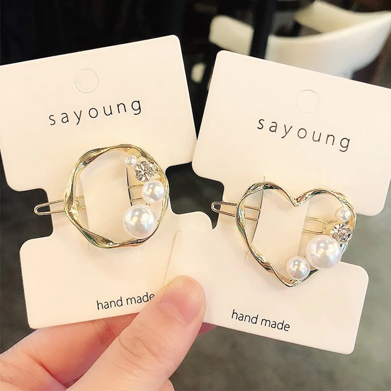 

Fashion Rhinestone Pearl Hair Clip Women Girls Geometric Alloy Round Heart Star Hair Pin Barrette hair clips for girls